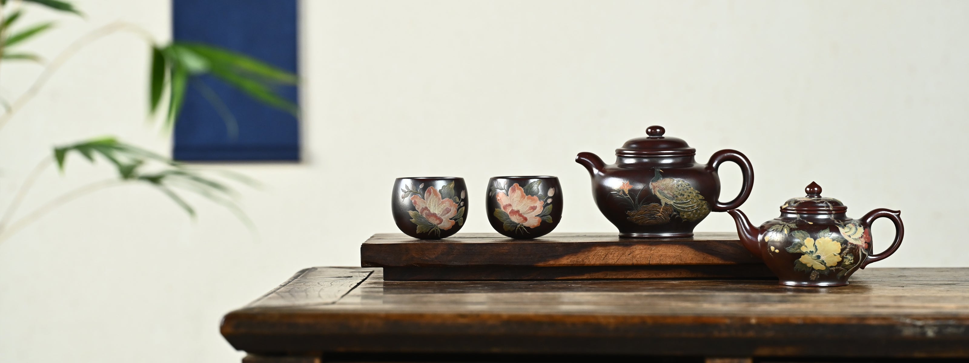 YANYOO handmade Yixing teapot and teacup bundle: Twilight collection 1 - Xiao Ying and Fu Yuan, desktop version.