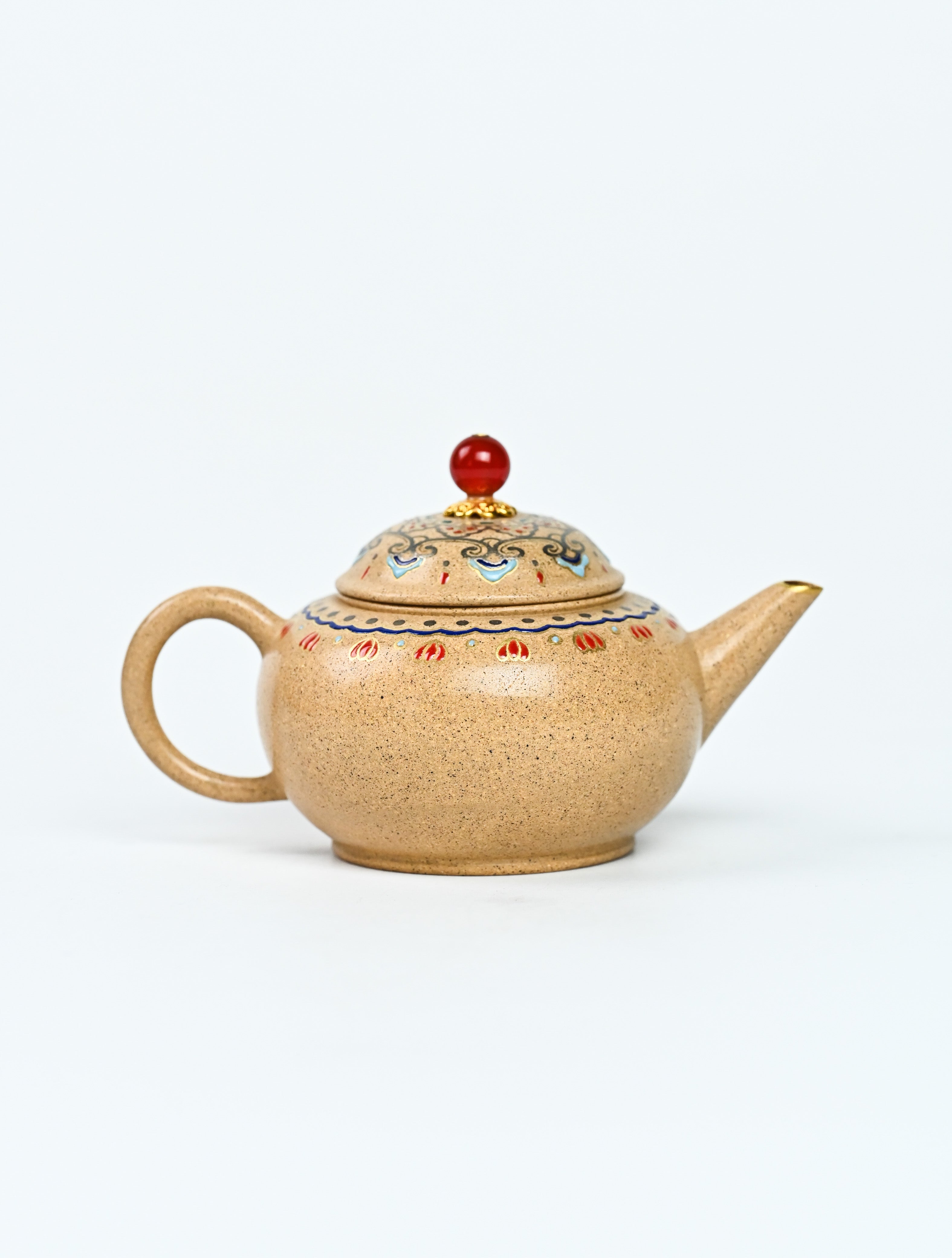 YANYOO handmade Yixing teapot featuring Duanni clay, Shuimo polish technique and delicate Falangcai, product right side.