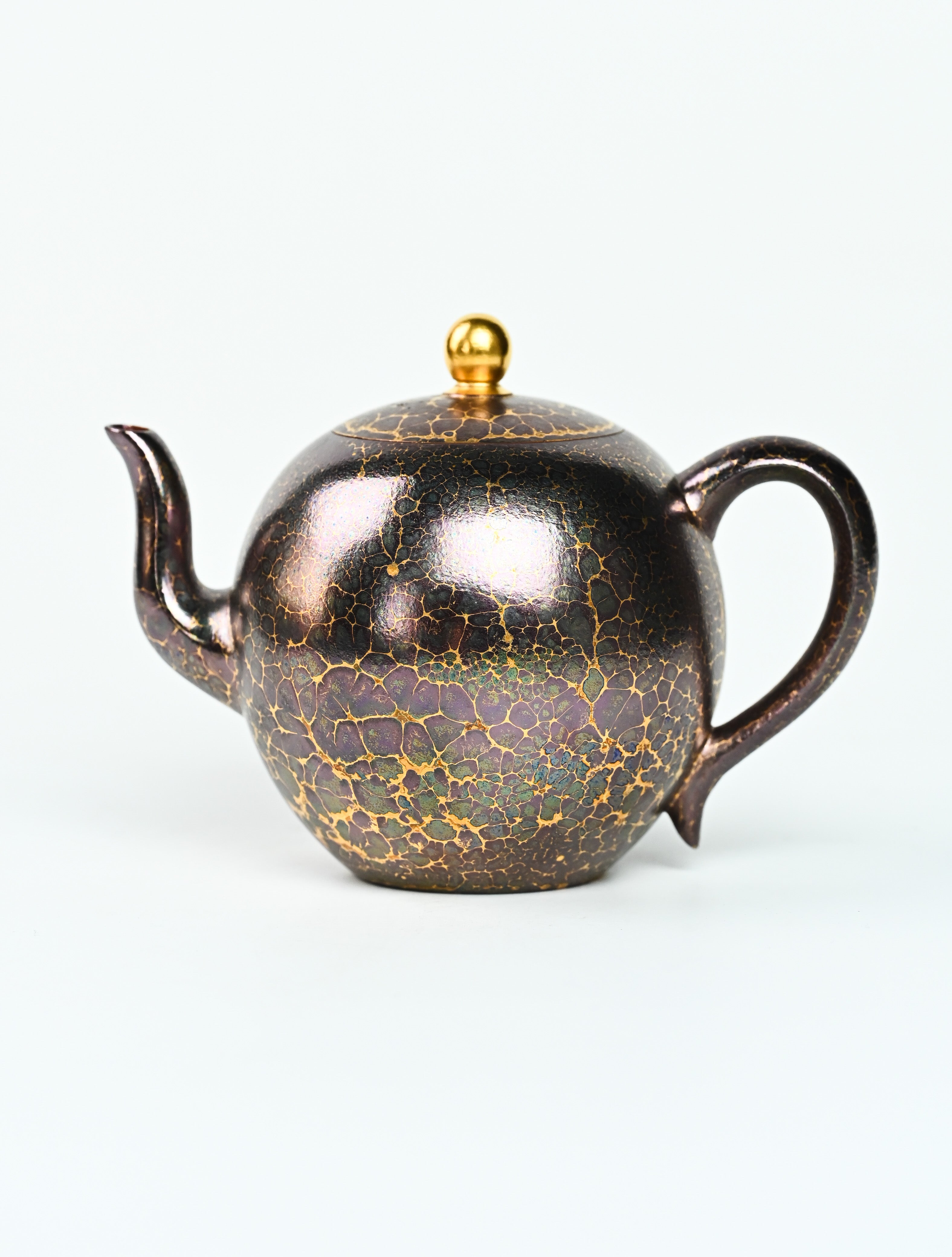 YANYOO handmade Yixing teapot featuring Feather-Plume firing technique, Mei Ren Jian purple, product left side.