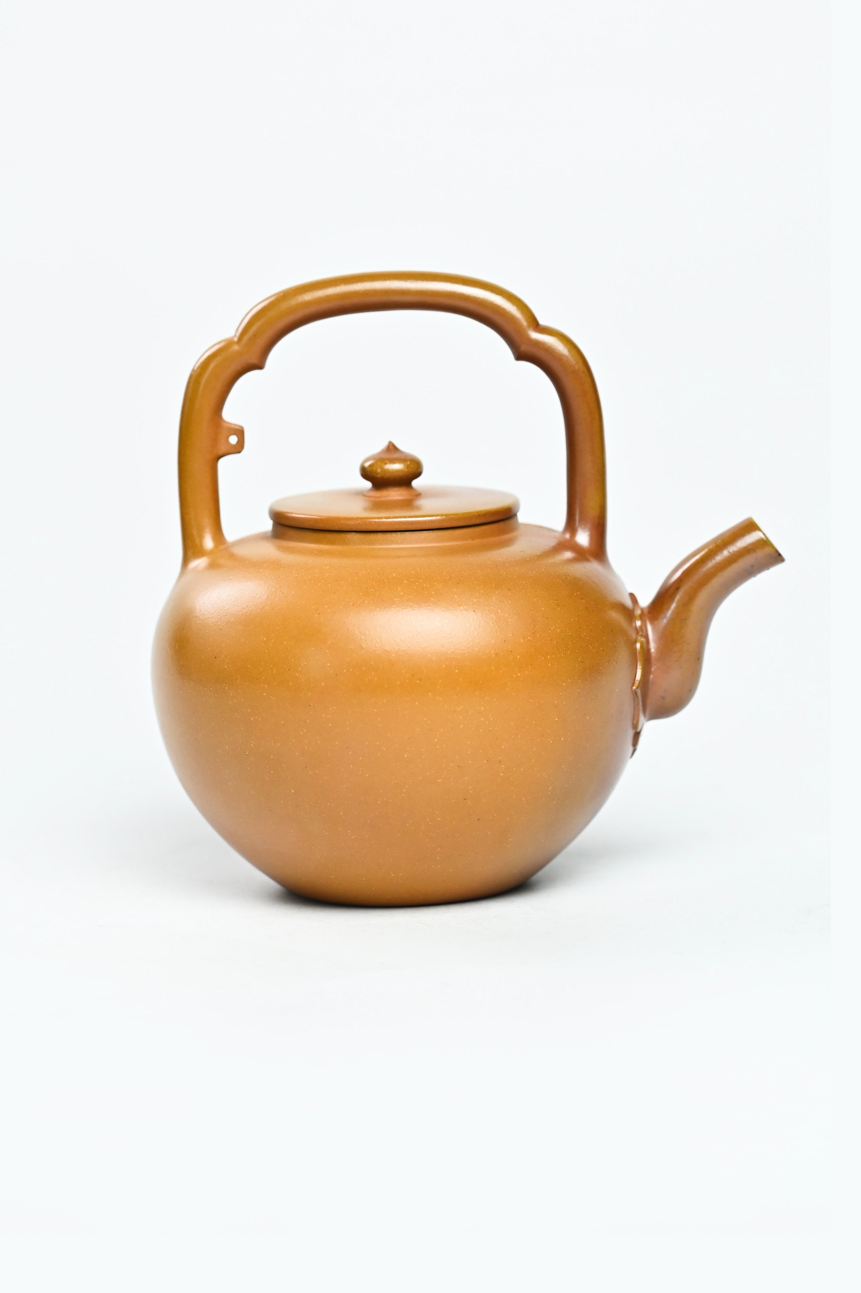 Handmade YANYOO Yixing teapot featuring hand-painted floral and bird motif, product right side.