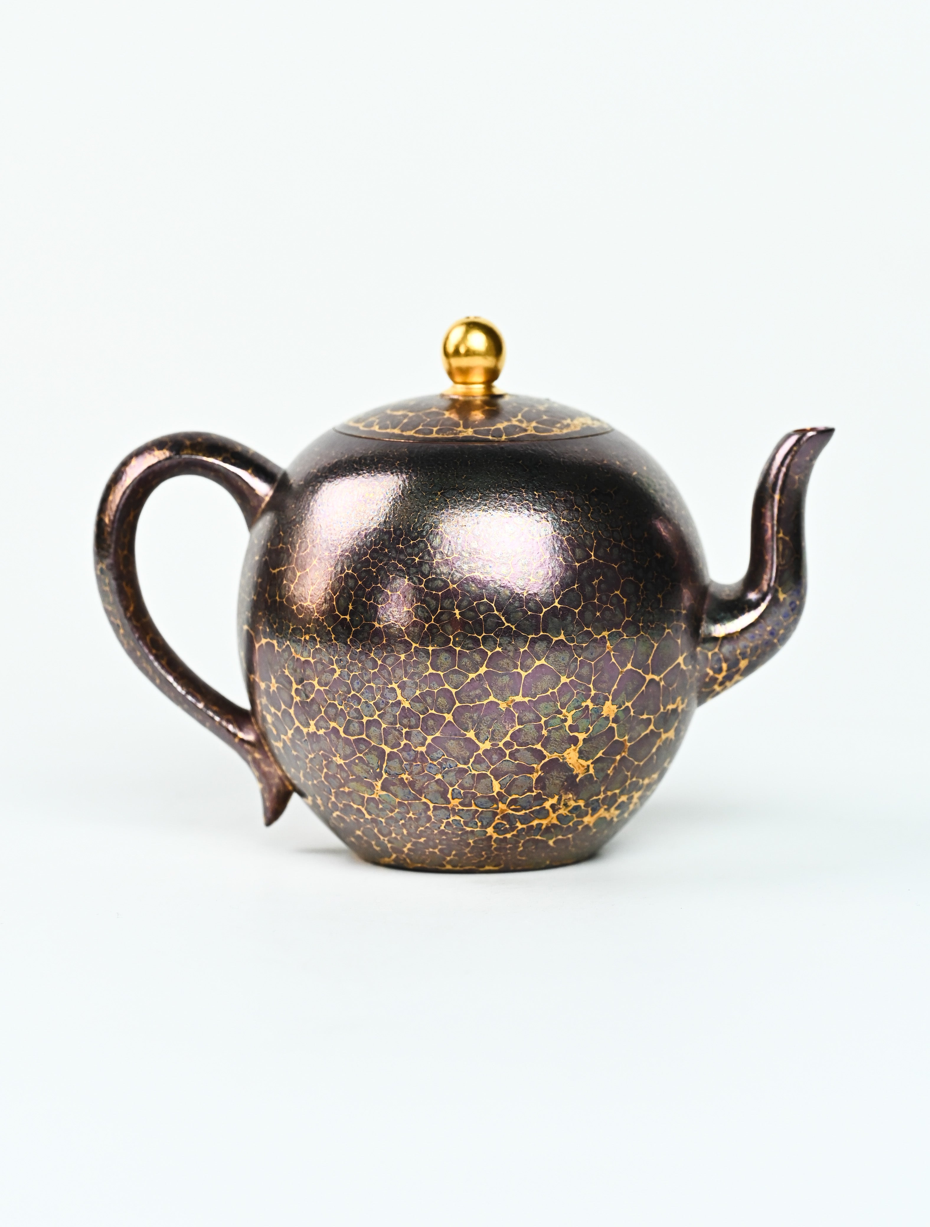 YANYOO handmade Yixing teapot featuring Feather-Plume firing technique, Mei Ren Jian purple, product right side.